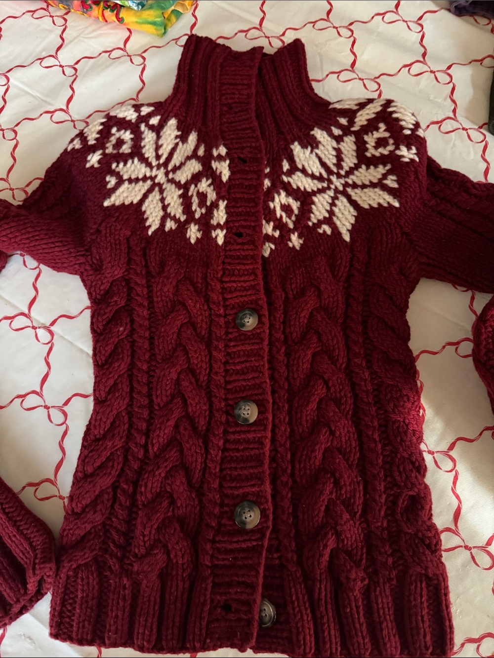 NWT Abercrombie & Fitch Women's Burgundy Cable-hand Knit Shawl Collar Sweater - Picture 5 of 11